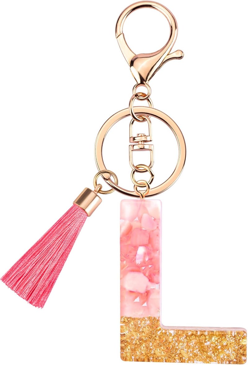 Suweibuke Cute Pink Key Chains for Women Girls, Initial Letter Keychains with Tassel, Charms for Key Purse Handbags Backpacks - Image 1
